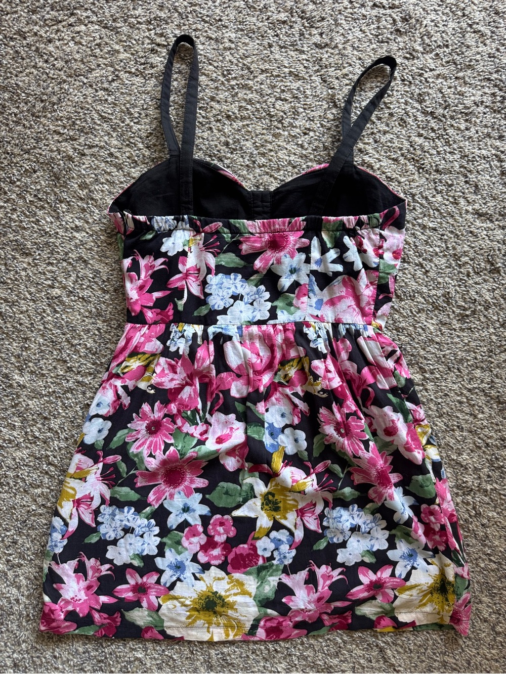 Forever 21 Mini Floral Flowers Sun Dress Pink Black Size Small - Picture 5 of 7